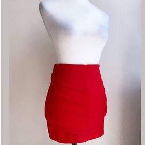 NEW Red Fitted Ribbed Textured Micro Mini Skirt